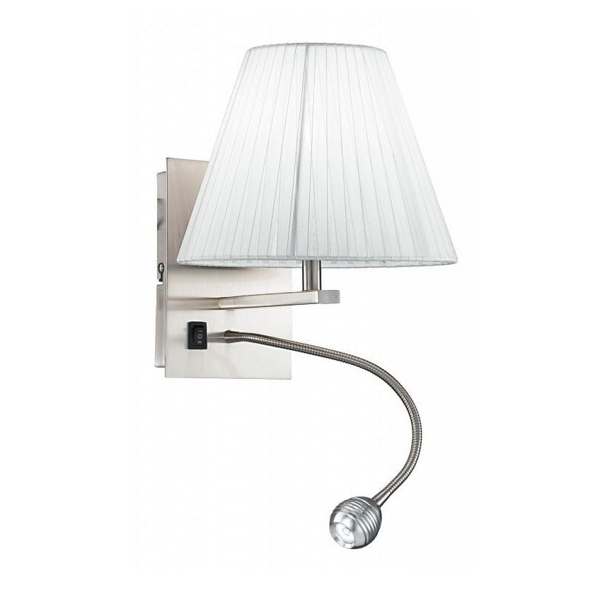 Applique da lettura LED flessibile + 1XE14 non incl. in alluminio con paralume in tessuto bianco 3W 60lm 4000°k HELLY Applique da lettura LED flessibile + 1XE14 non incl. in alluminio con paralume in tessuto bianco 3W 60lm 4000°k HELLY